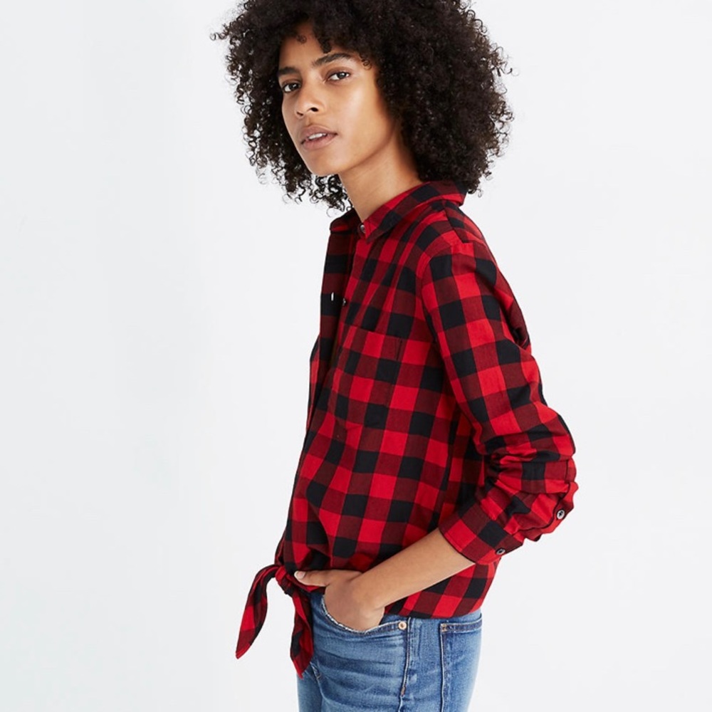 Madewell Flannel Tie-Front Shirt in Buffalo Check Size XS - Picture 3 of 7
